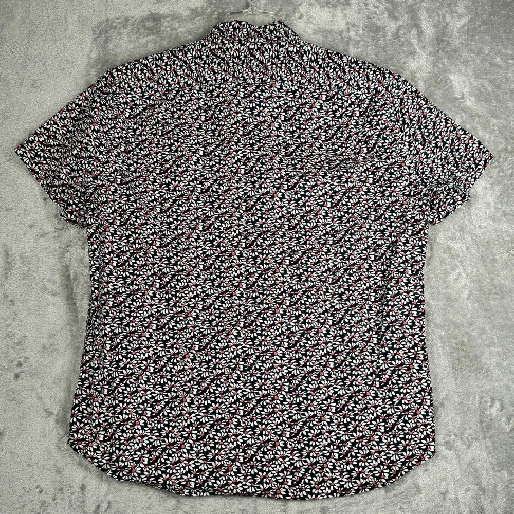 J.Crew Floral Shirt Mens Large Navy Slim Flex Washed Short‎ Sleeve Button Down